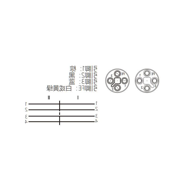 M12 4Pin T-coded、母头直型转公头90°、双端预铸PVC非柔性电缆、灰色护套、64TD21-XXX